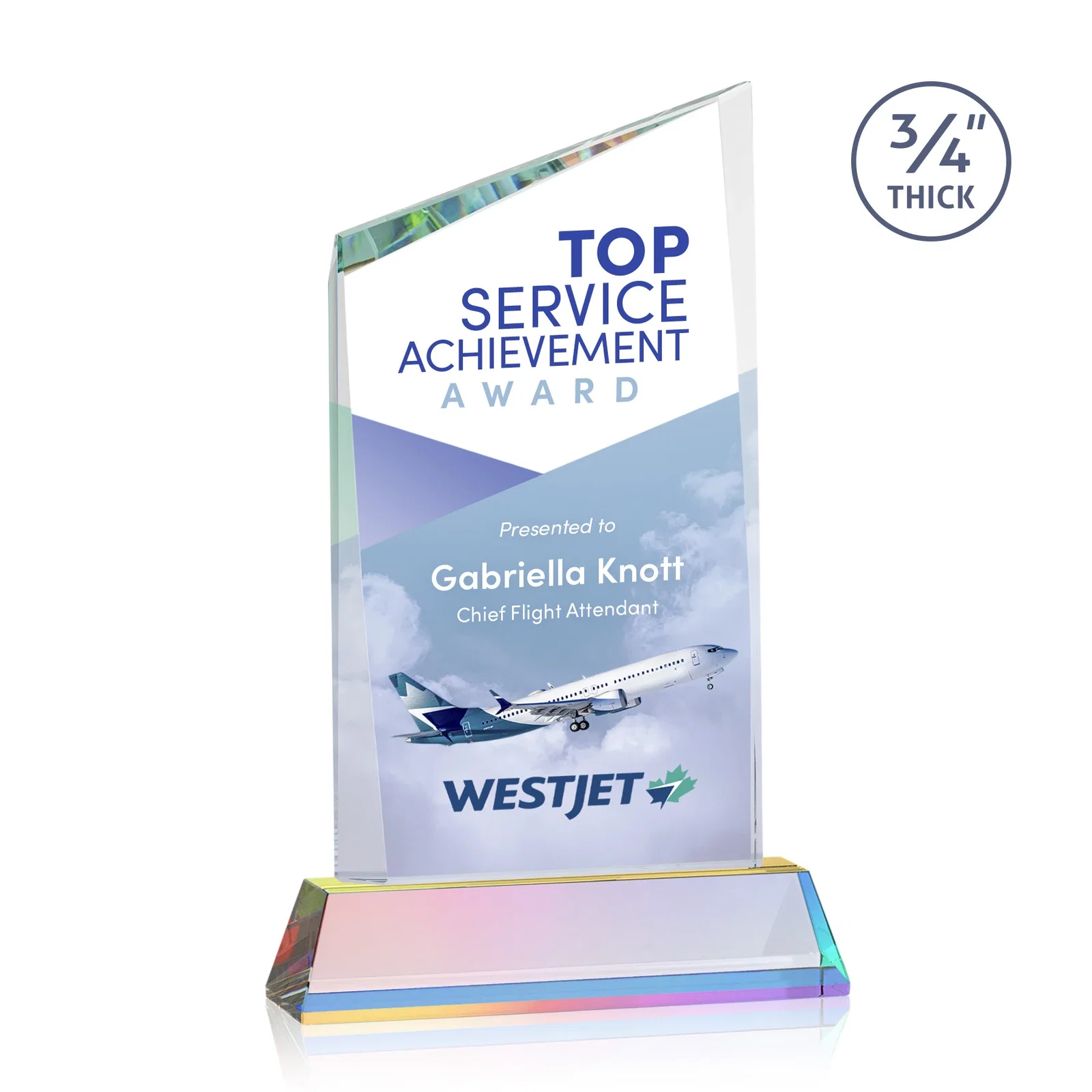 Customized Starfire Crystal Peak Award on Tapered Base with Second Etch, awards for company anniversary events