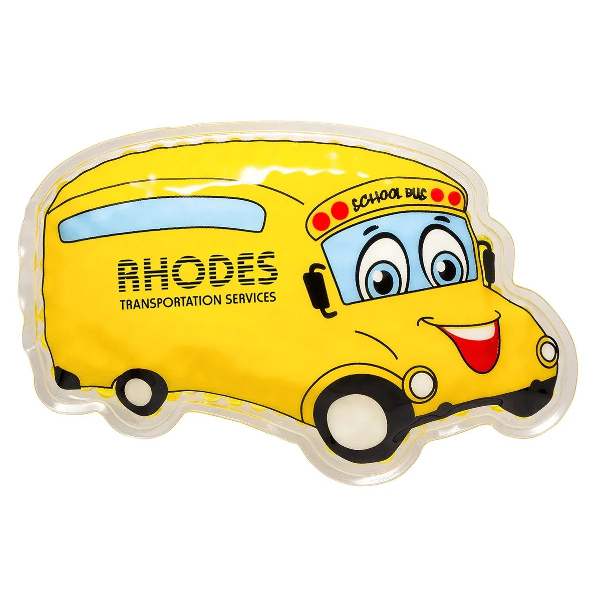 School bus hot/cold pack with custom logo, reusable promotional therapy pack