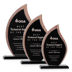 Starfire Crystal Flame Award on Textured Woodgrain Backdrop