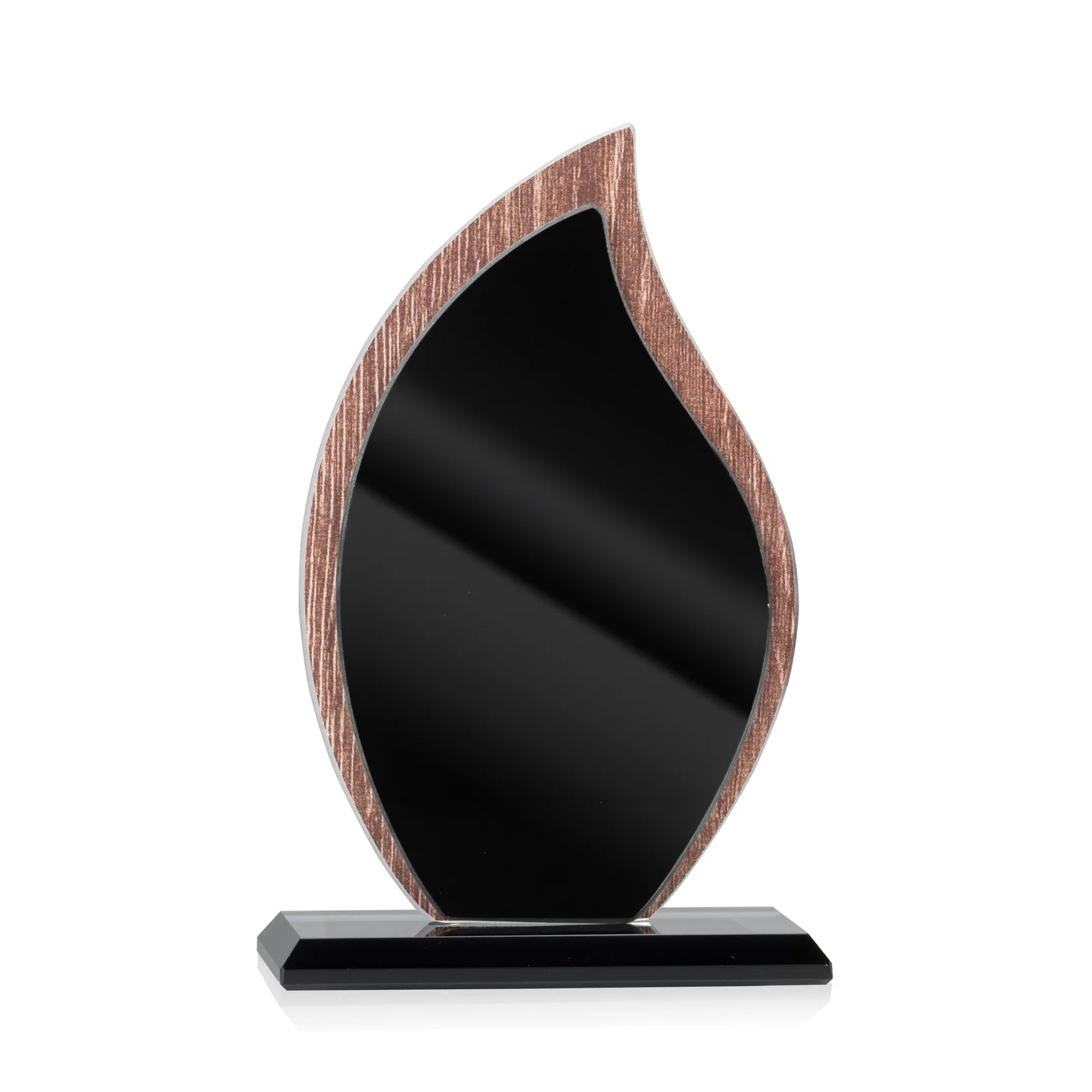 Custom Starfire Crystal Flame Award on Textured Woodgrain Backdrop for safety achievement programs