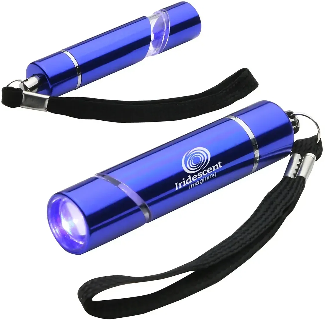 Branded Scope flashlight extended to change beam from flood to spot, custom promotional LED flashlight