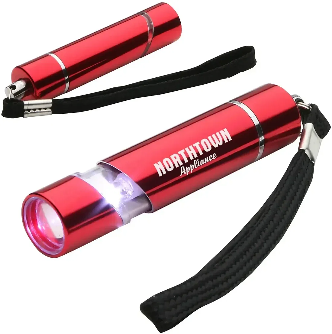 Close-up of the promotional Scope telescoping flashlight body, custom branded pocket LED flashlight