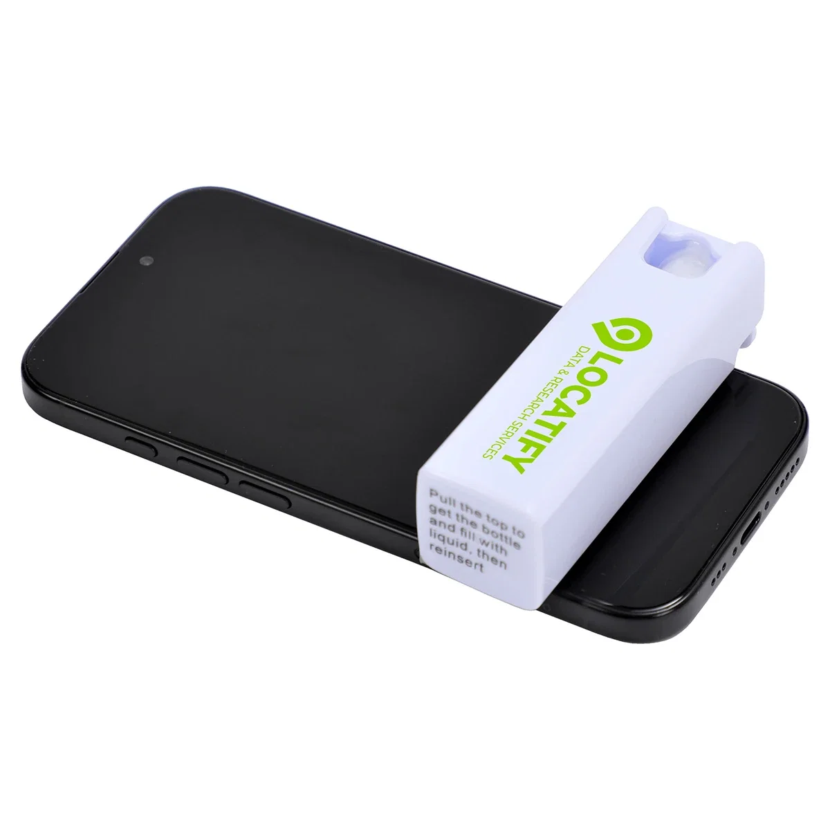Angled view of the promotional Screen Cleaner Bottle
