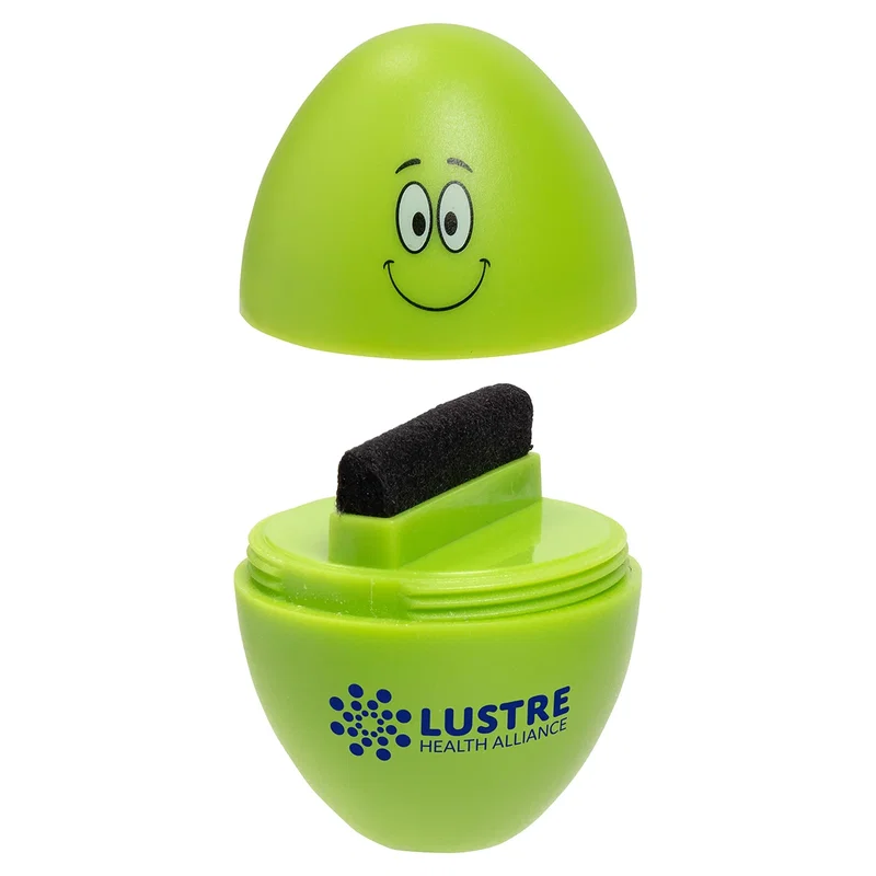 Close-up of the custom Screen Mate Lens & Screen Cleaner's microfiber pad and logo imprint area