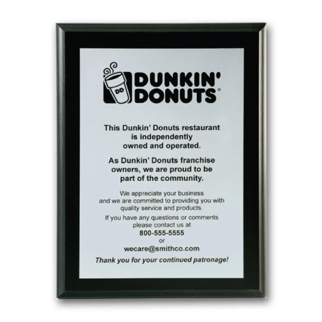Custom Screenprinted Aluminum Plaque on Ebony Piano Finish for employee recognition