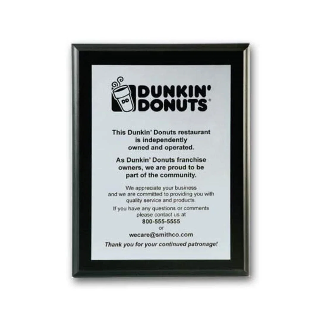Custom Screenprinted Aluminum Plaque on Ebony Piano Finish for service anniversary gifts