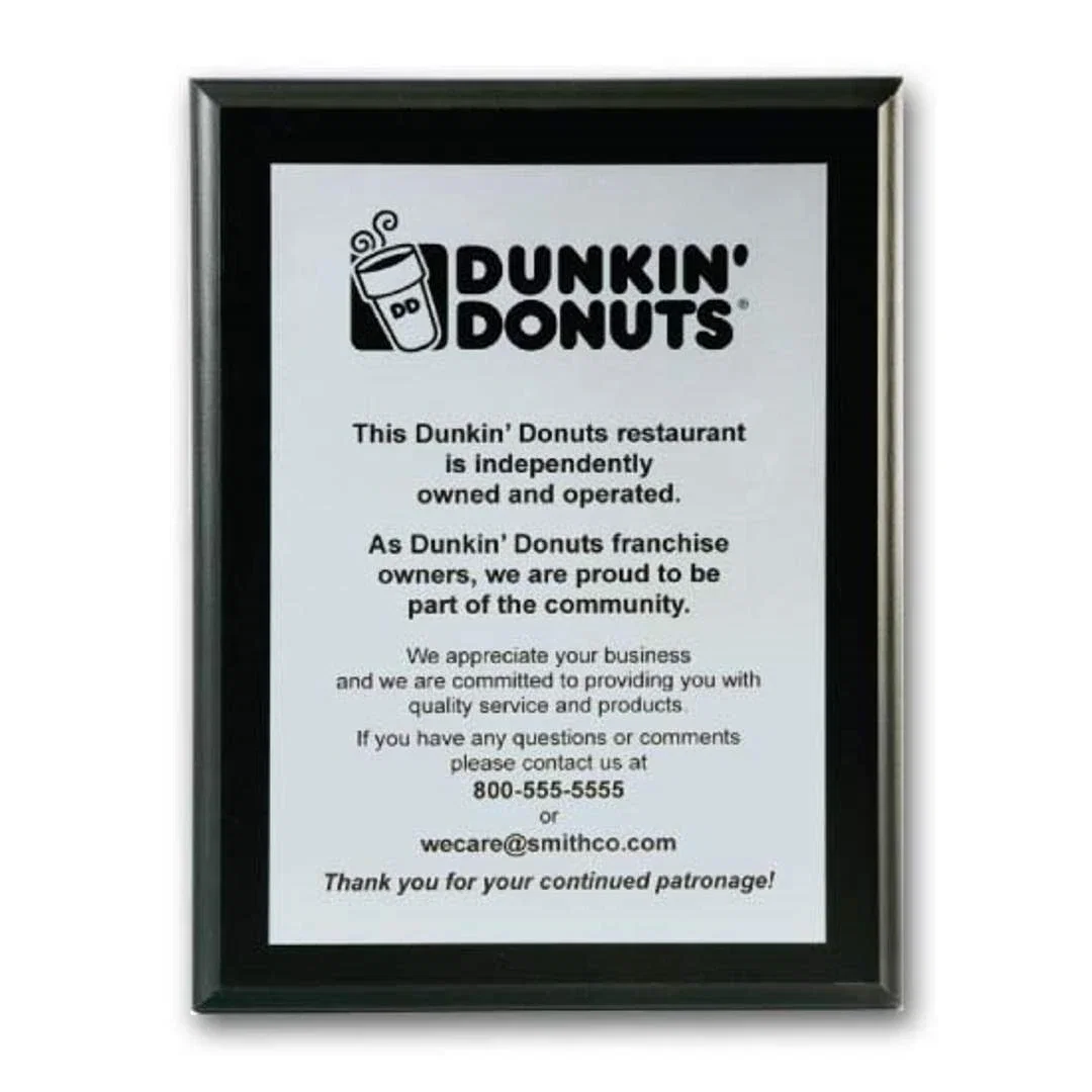 Custom Screenprinted Aluminum Plaque on Ebony Piano Finish for retirement presentations