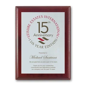 Screenprinted Aluminum Plaque on Mahogany-Finished Wood
