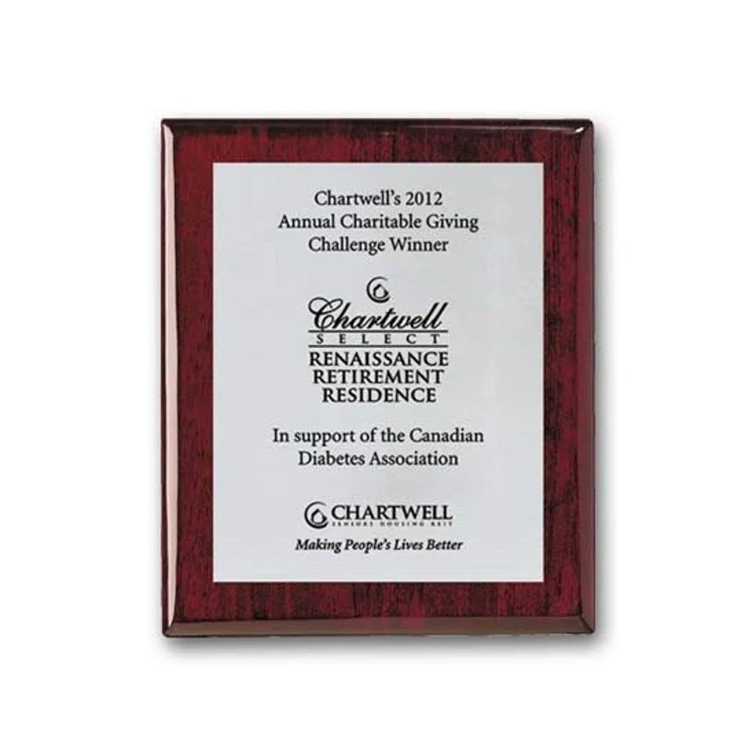 Custom Screenprinted Aluminum Plaque on Rosewood Piano Finish for corporate award ceremonies