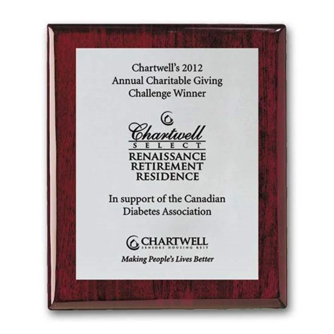 Custom Screenprinted Aluminum Plaque on Rosewood Piano Finish for retirement presentations