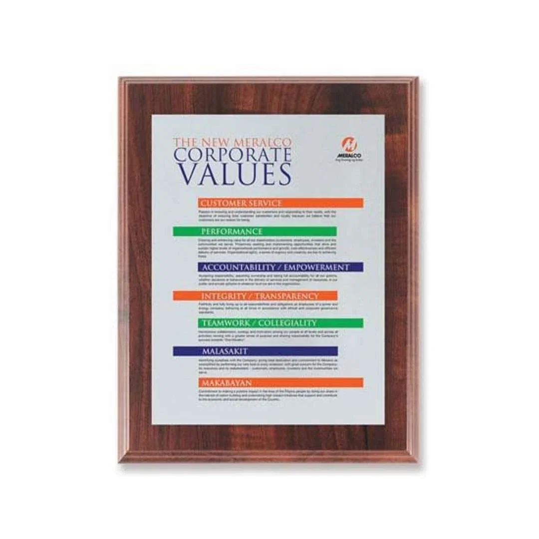 Custom Screenprinted Aluminum Plaque on Cove-Edge Walnut for corporate award ceremonies