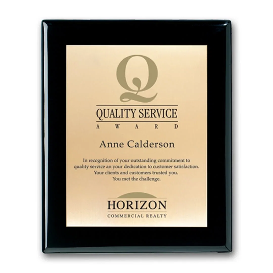 Custom Screenprinted Brass Plaque on Ebony Piano Finish for employee recognition