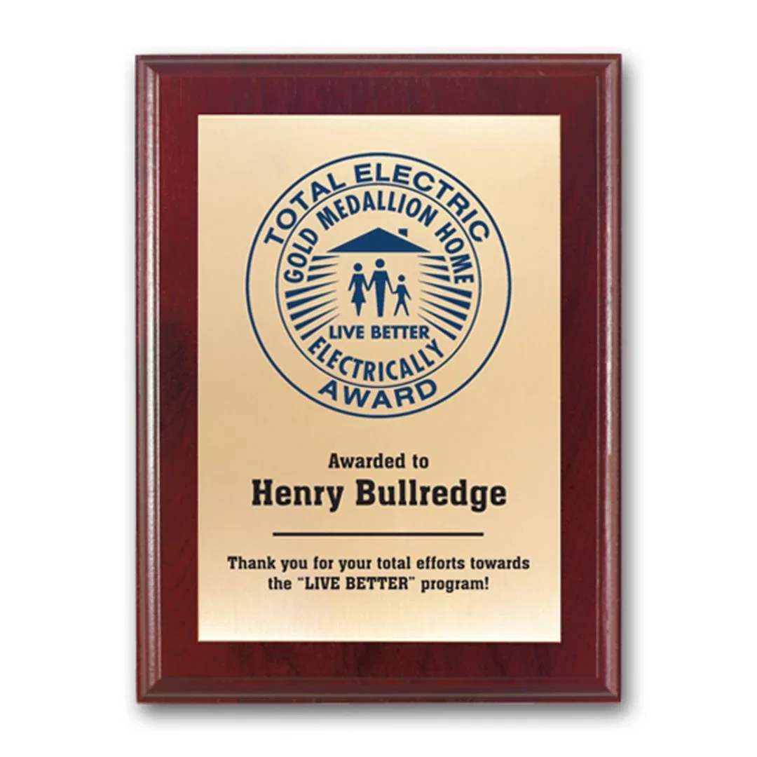 Custom Screenprinted Brass Plaque on Mahogany Walnut for employee recognition