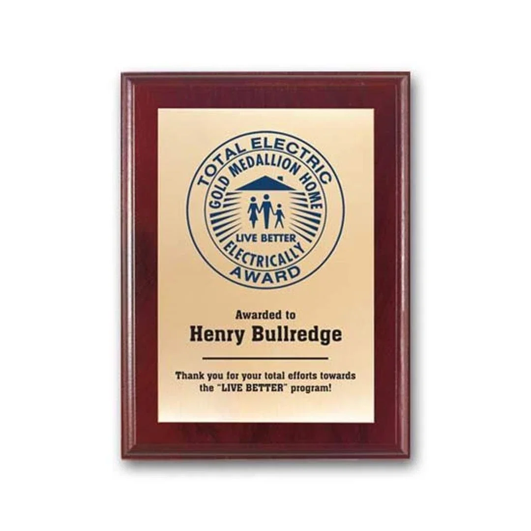 Custom Screenprinted Brass Plaque on Mahogany Walnut for service anniversary gifts