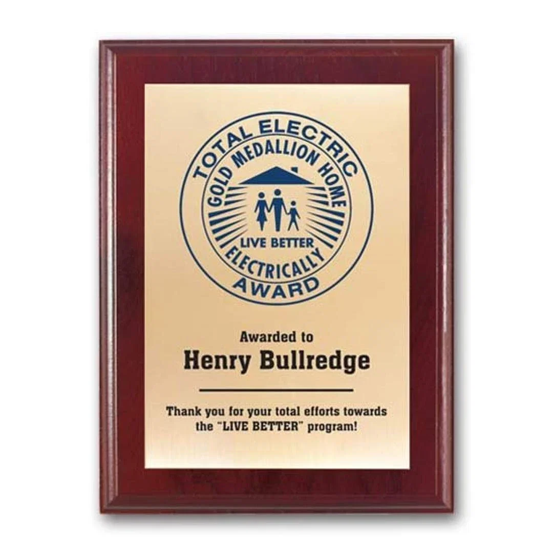 Custom Screenprinted Brass Plaque on Mahogany Walnut for retirement presentations