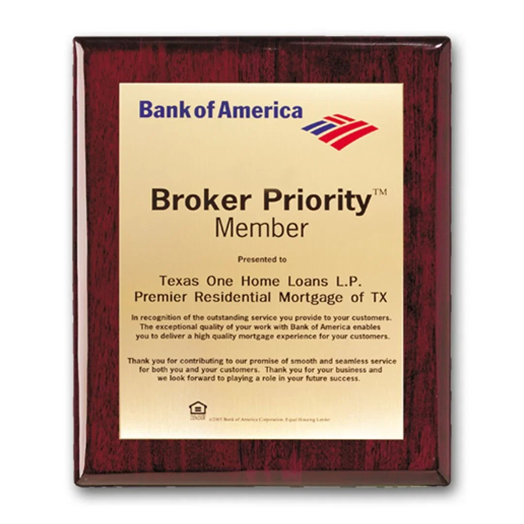 Custom Screenprinted Brass Plaque on Rosewood Piano Finish for employee recognition