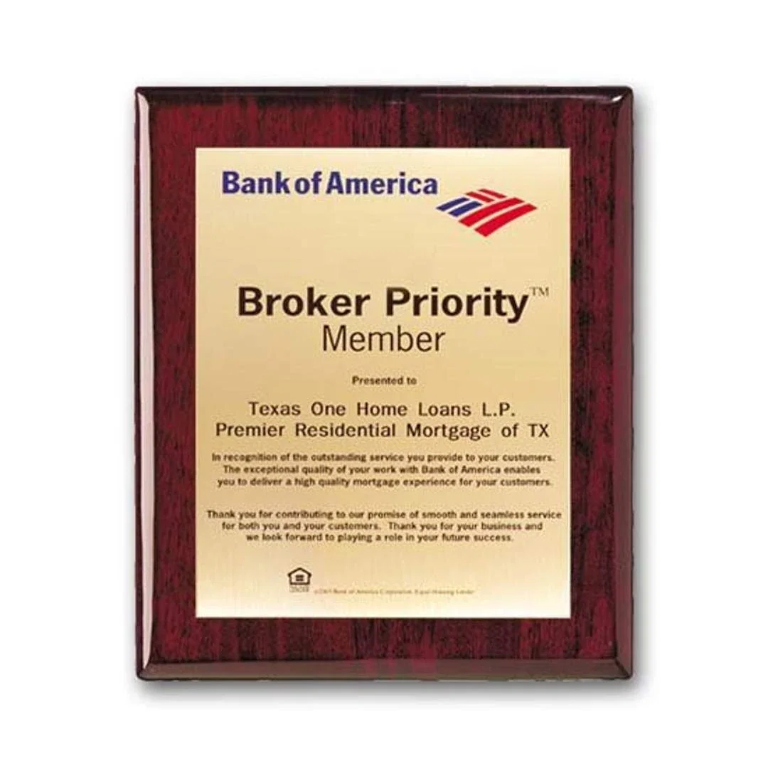 Custom Screenprinted Brass Plaque on Rosewood Piano Finish for sales achievement awards