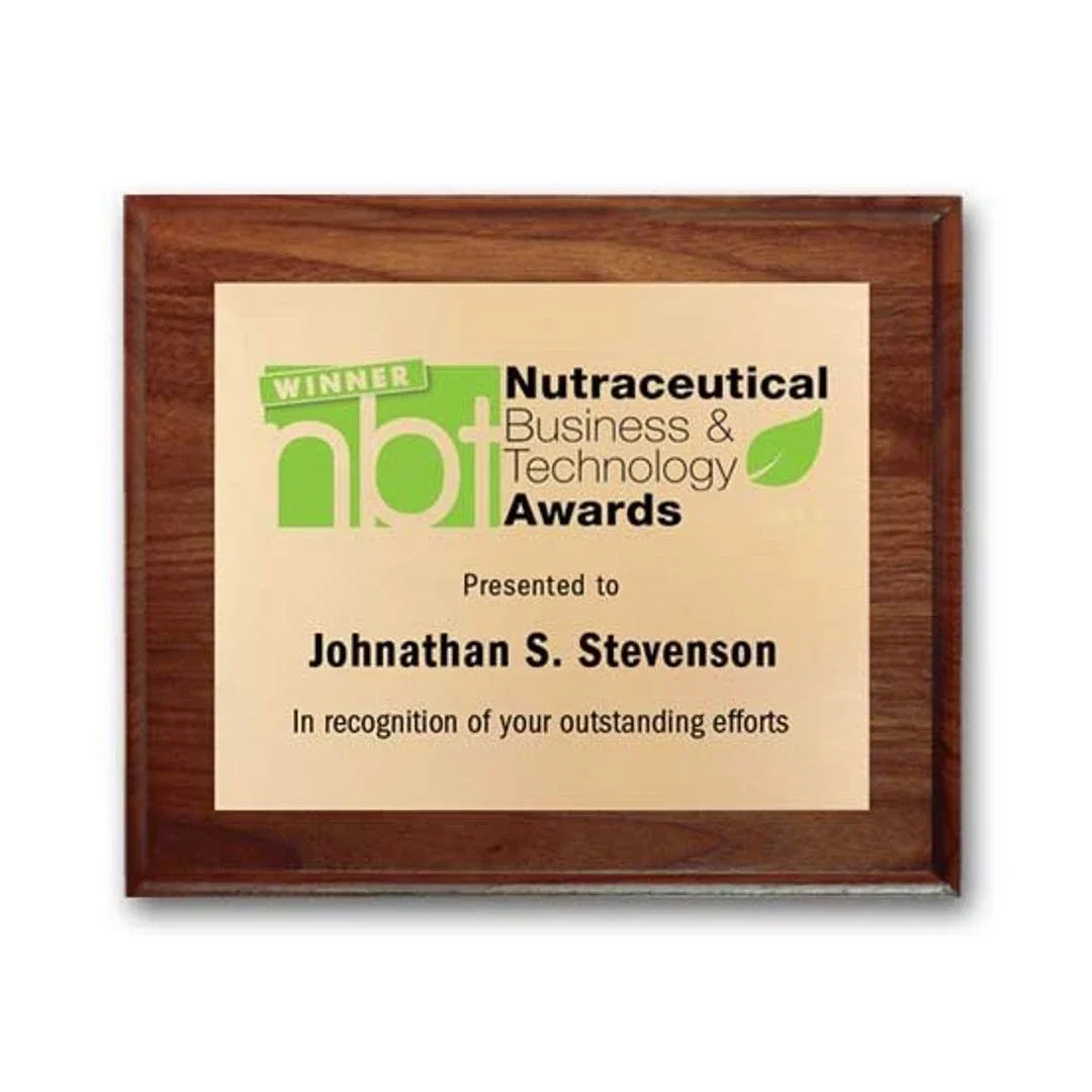 Custom Screenprinted Brass Plaque on Cove-Edge Walnut for sales achievement awards
