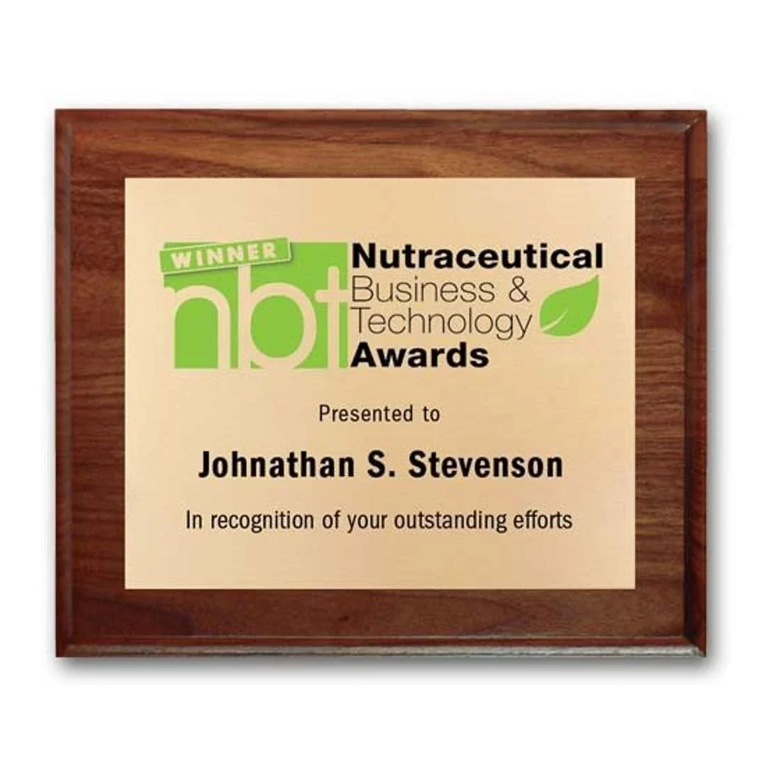 Custom Screenprinted Brass Plaque on Cove-Edge Walnut for retirement presentations