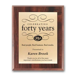 Screenprinted Brass Plaque on Simulated Walnut