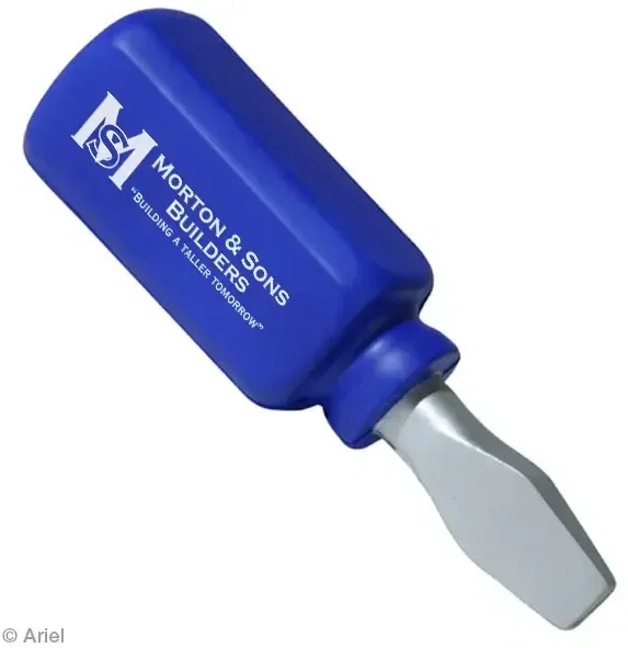 Side detail of the screwdriver custom stress ball showing branded imprint area