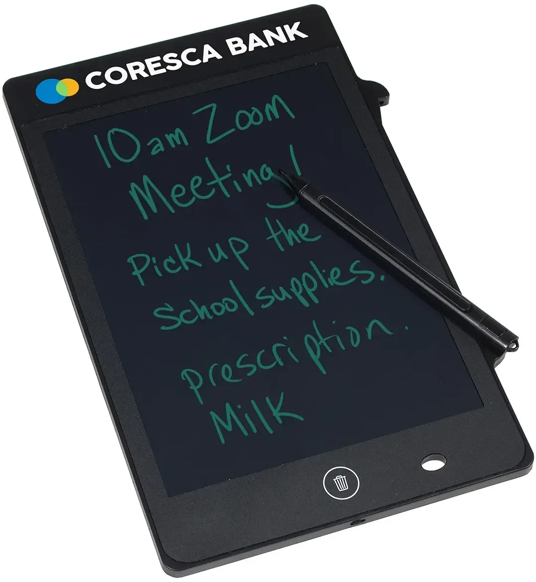 Scribe 8.5 inch LCD writing tablet, custom branded promotional office giveaway, front view