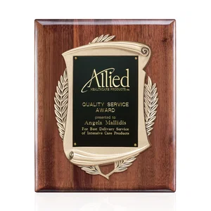Antique Bronze Cast Scroll Plaque on Solid American Walnut