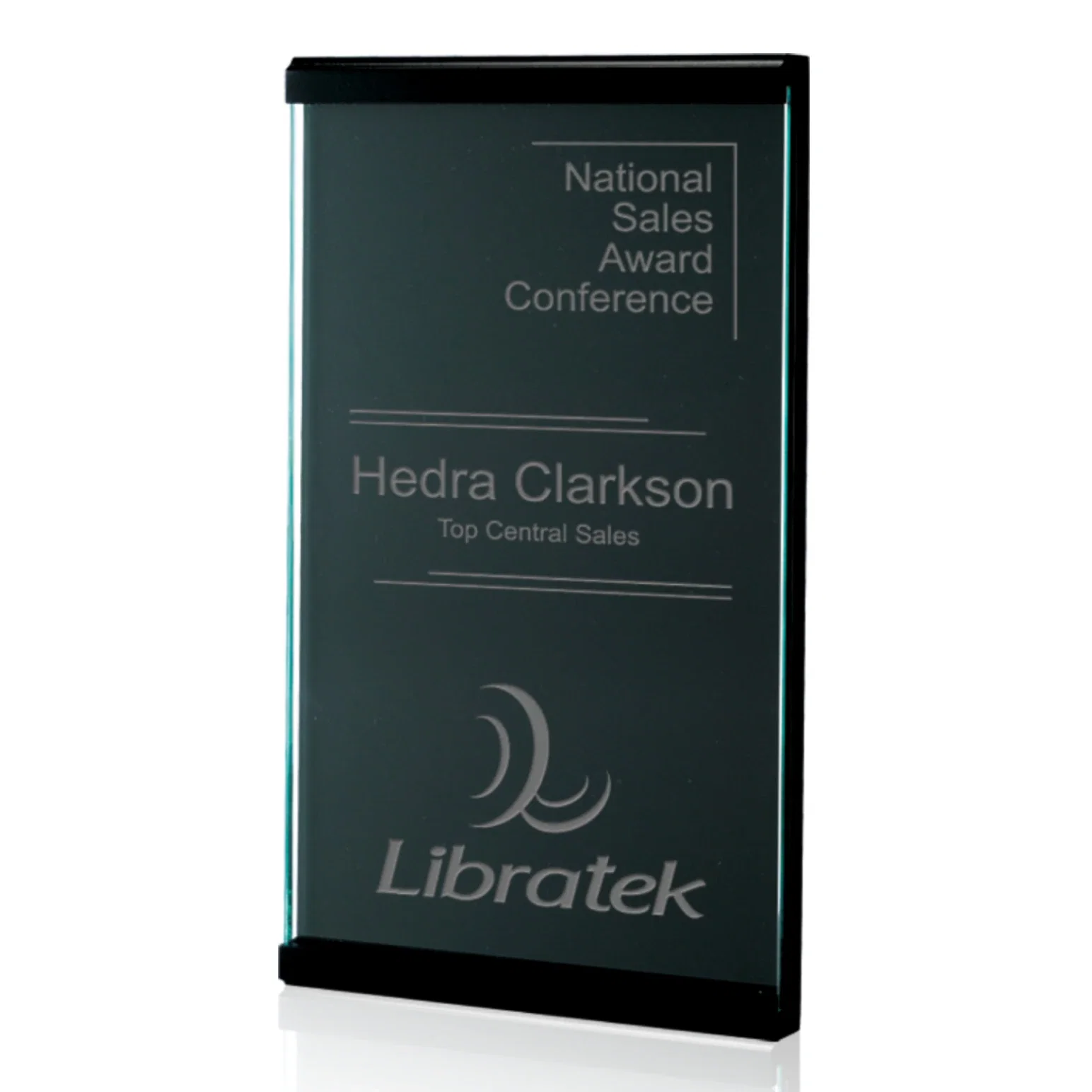Custom Jade Glass Scroll Wall Plaque with a Grooved MDF Backing for service anniversary gifts