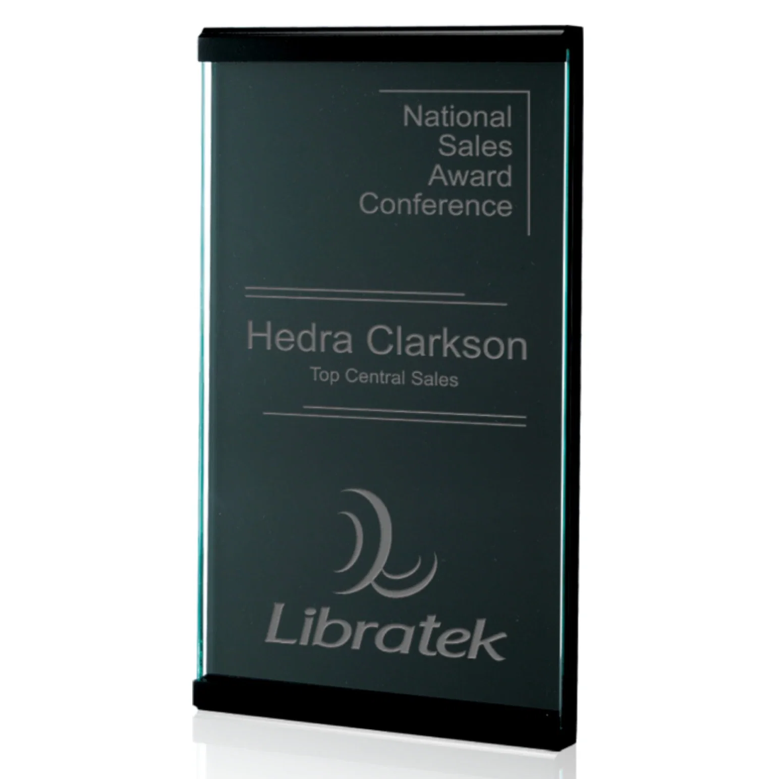 Custom Jade Glass Scroll Wall Plaque with a Grooved MDF Backing for retirement presentations