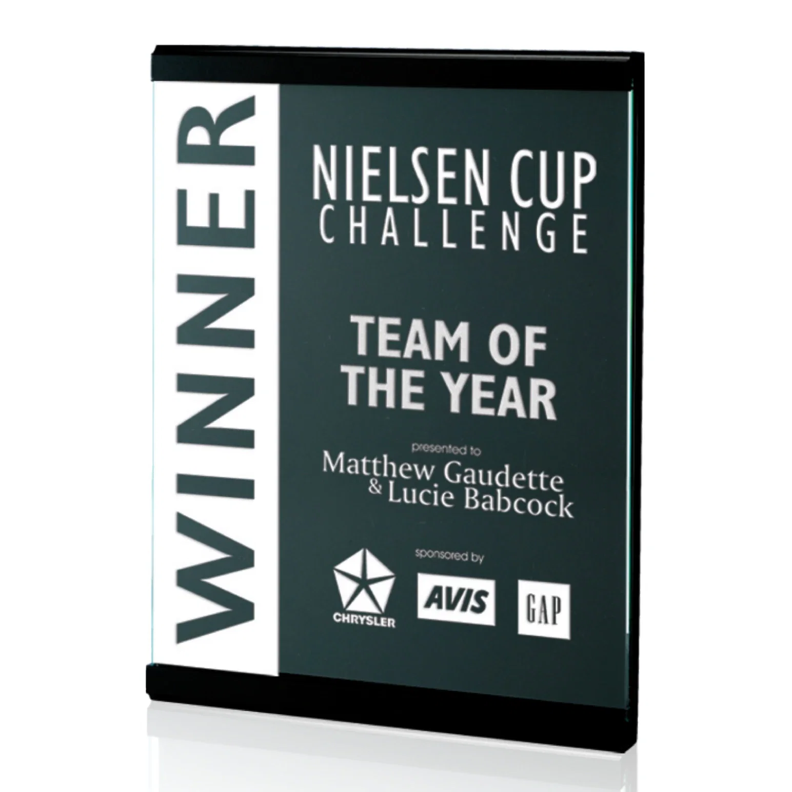 Custom Jade Glass Scroll Wall Plaque with a Grooved MDF Backing for team milestone celebrations