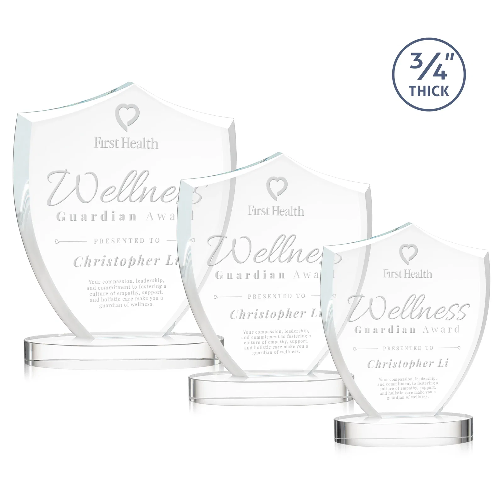 Custom Starfire Crystal Shield Award on Rounded Oval Base, awards for employee recognition