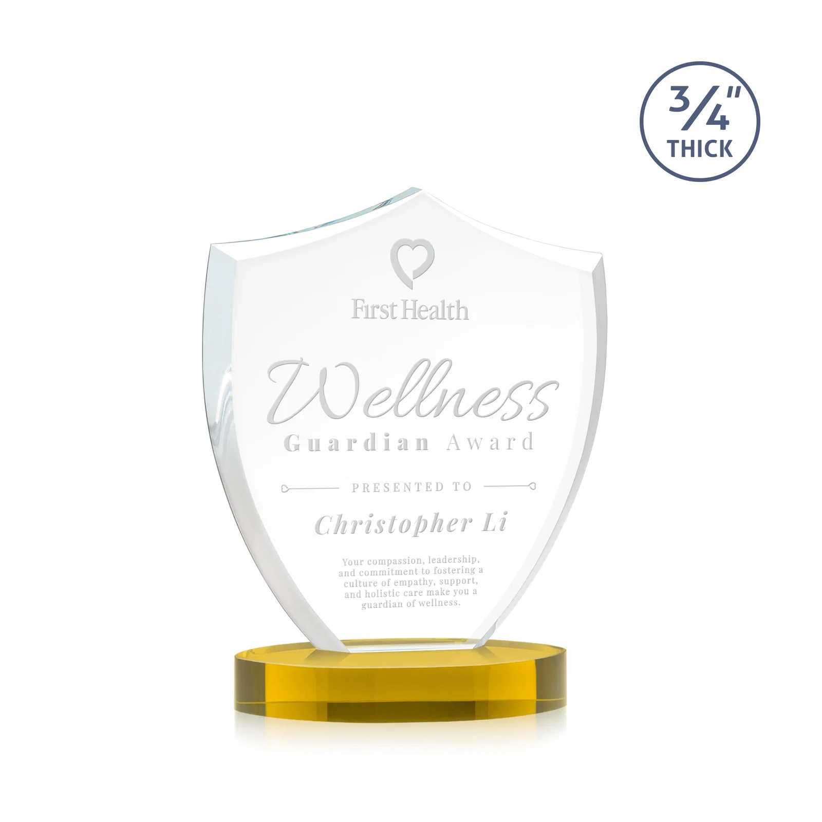 Custom Starfire Crystal Shield Award on Rounded Oval Base, awards for volunteer appreciation