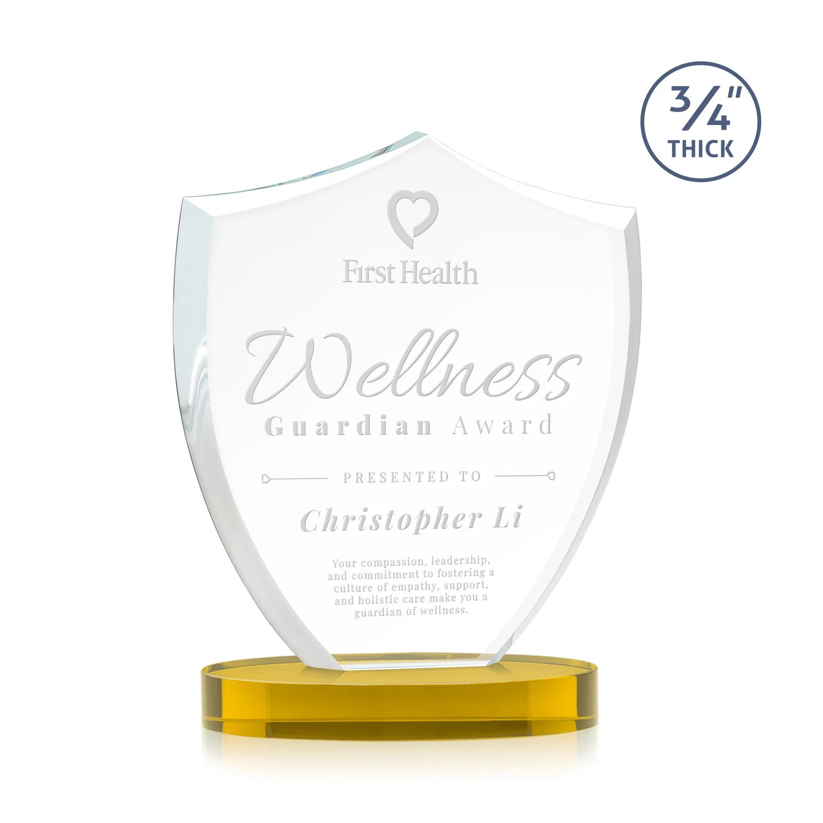 Custom Starfire Crystal Shield Award on Rounded Oval Base, awards for dealer and partner awards