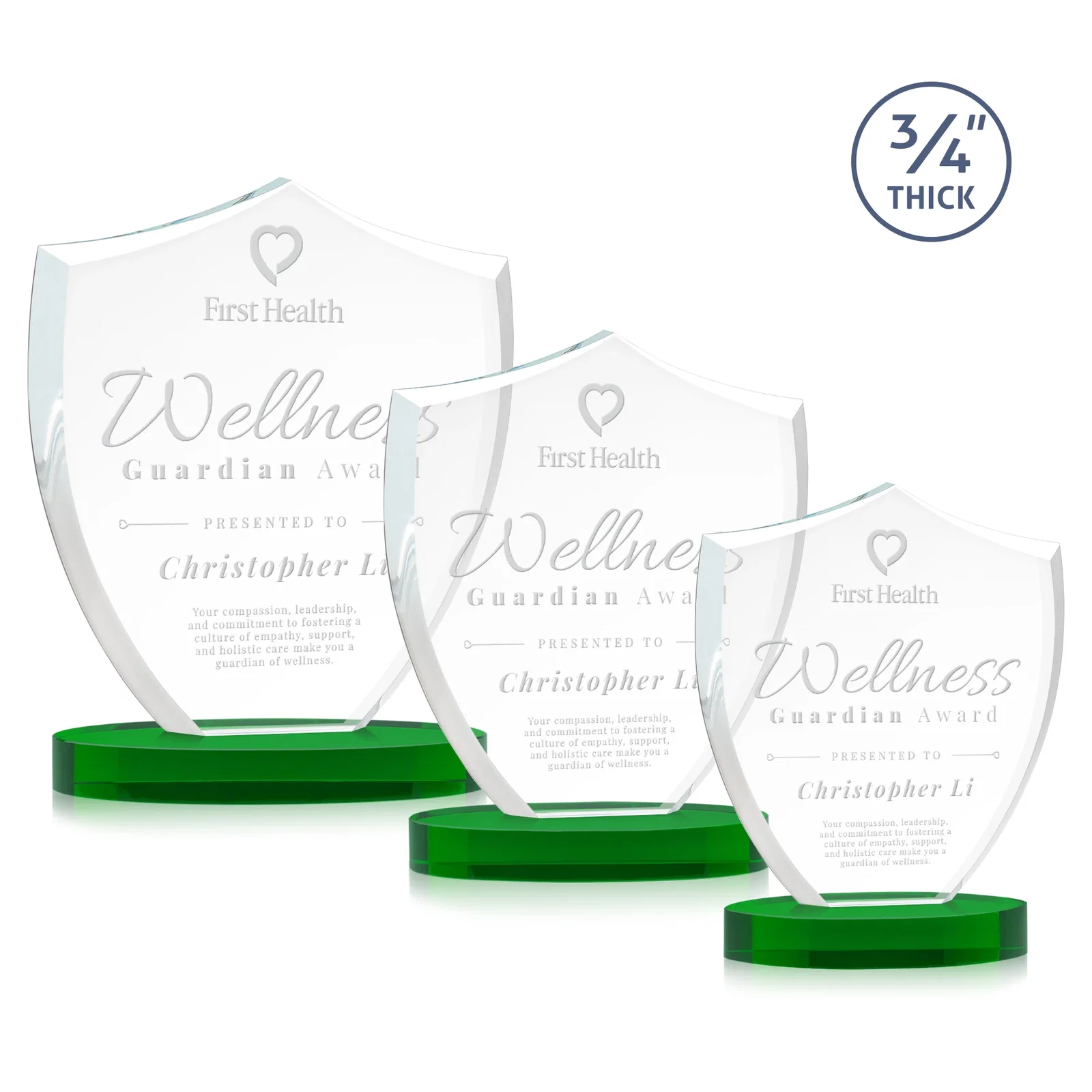 Personalized Starfire Crystal Shield Award on Rounded Oval Base, awards for employee recognition