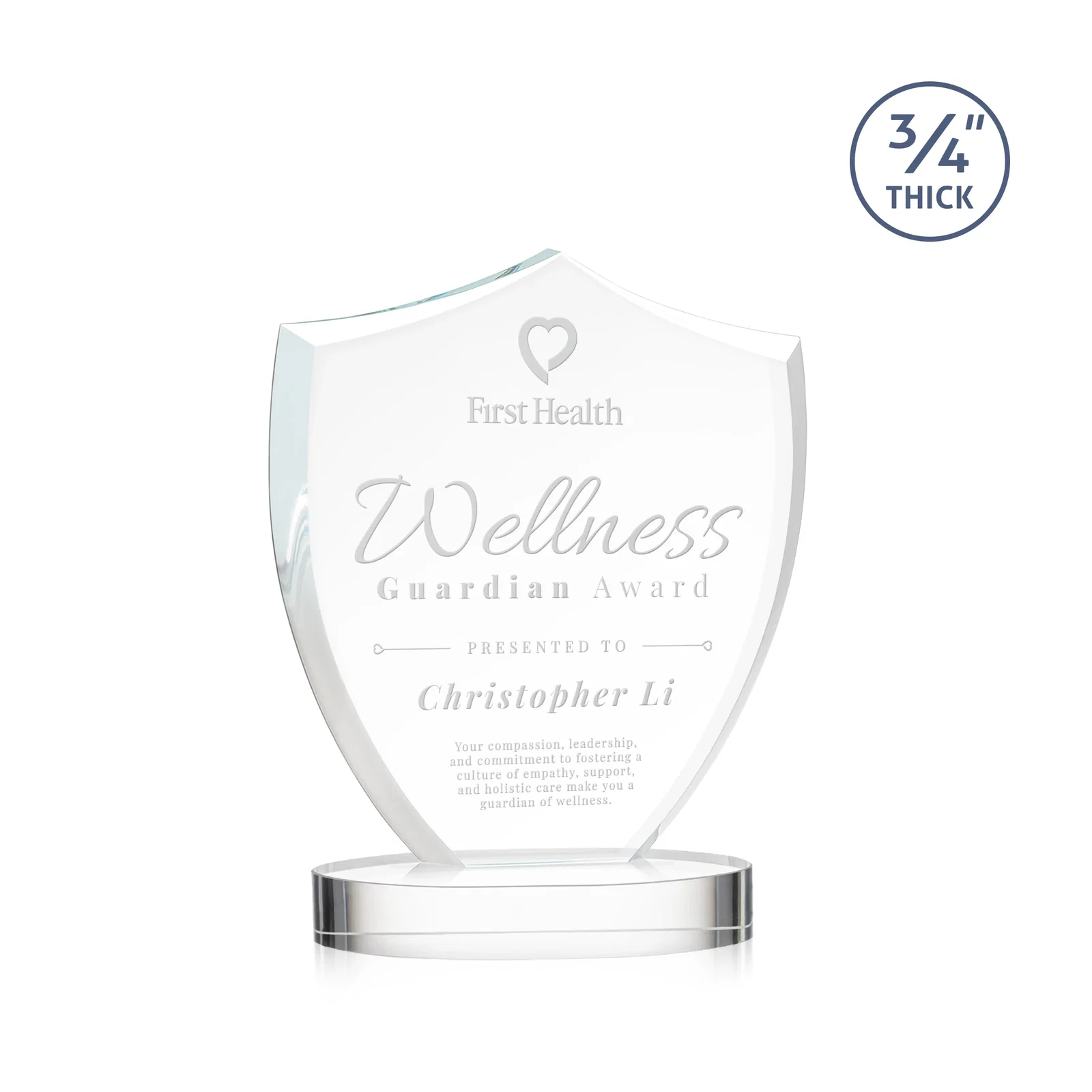 Custom Starfire Crystal Shield Award on Rounded Oval Base, awards for corporate award ceremonies