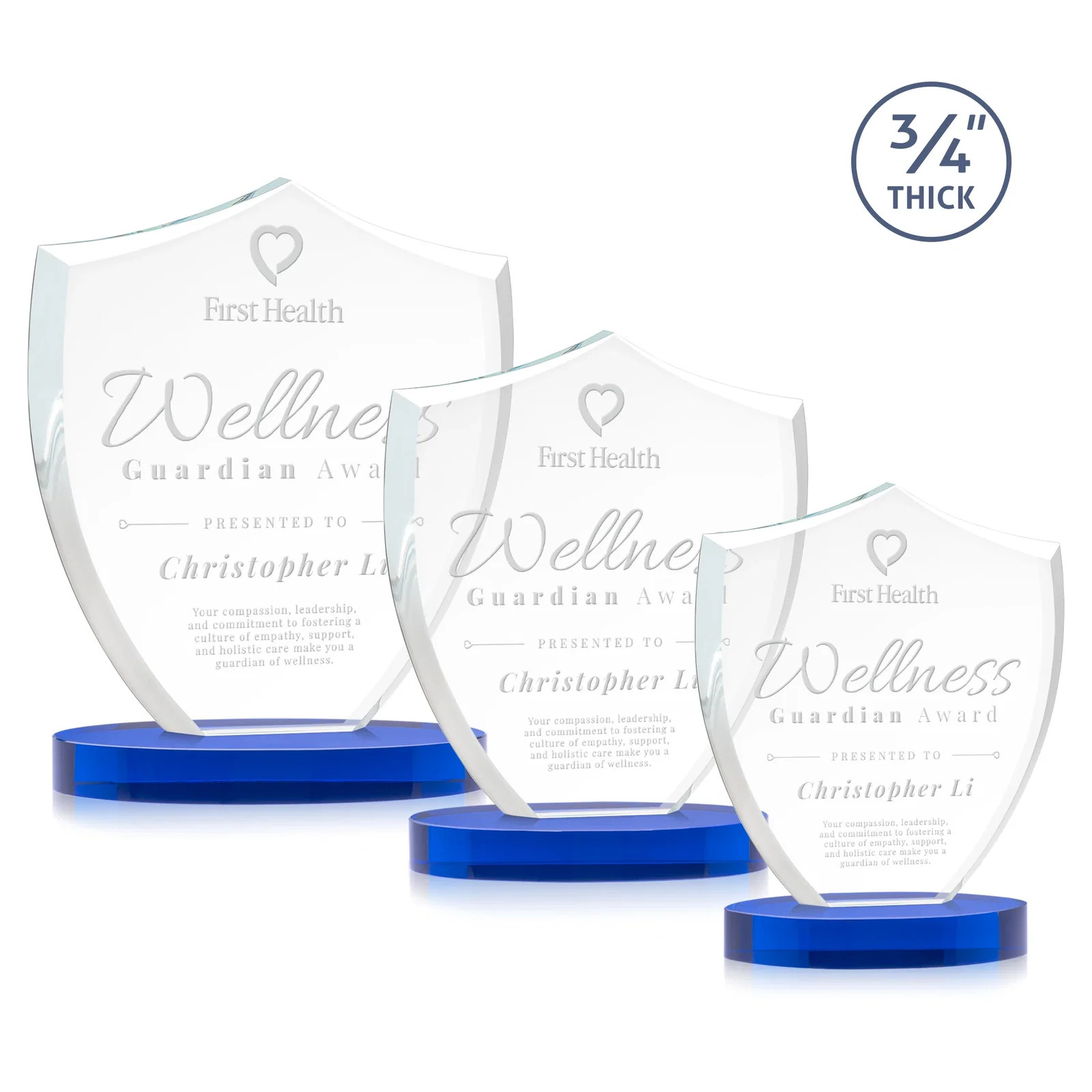 Personalized Starfire Crystal Shield Award on Rounded Oval Base, awards for safety achievement programs