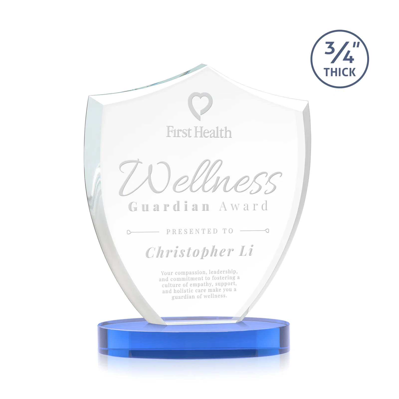 Promotional Starfire Crystal Shield Award on Rounded Oval Base, awards for donor appreciation