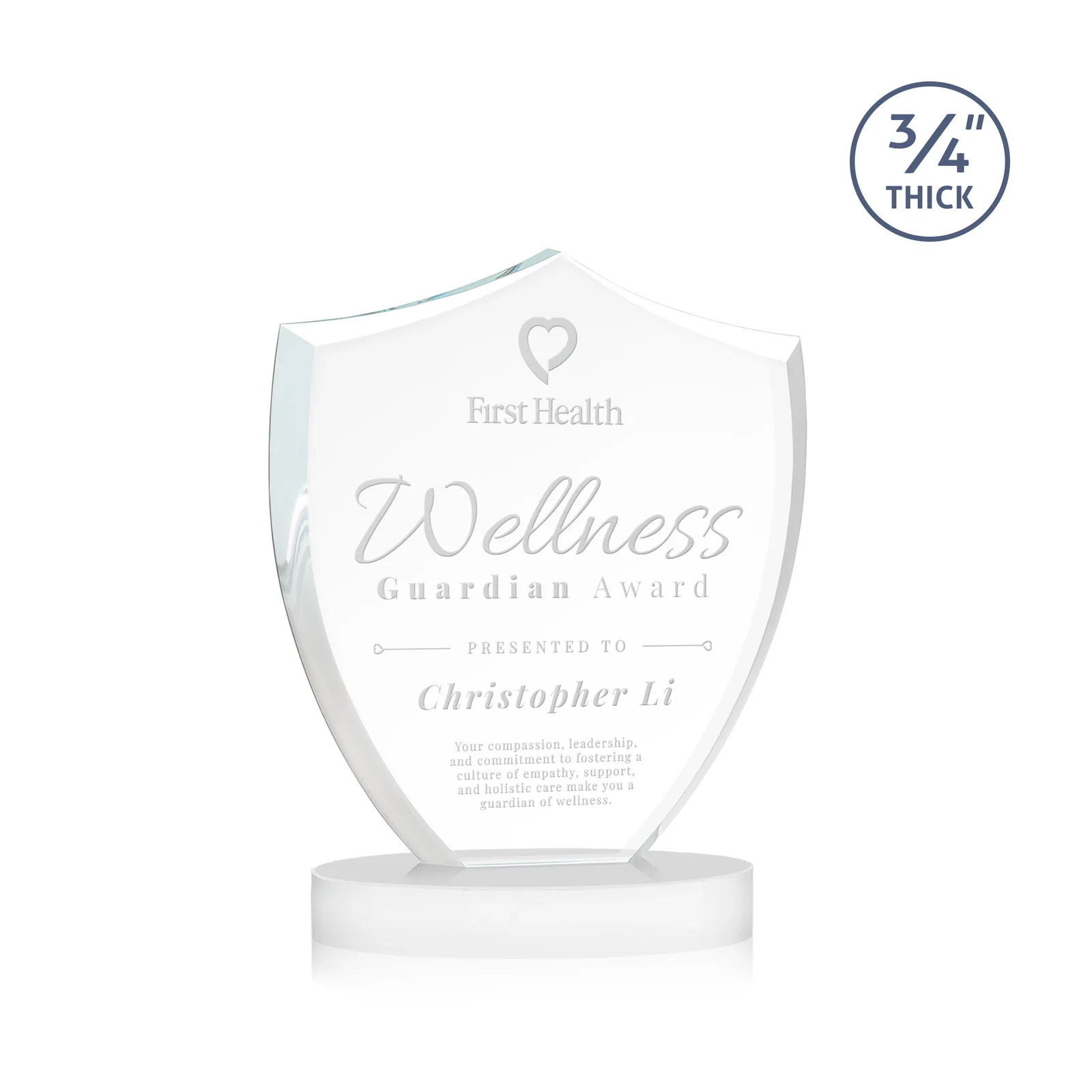 Promotional Starfire Crystal Shield Award on Rounded Oval Base, awards for volunteer appreciation