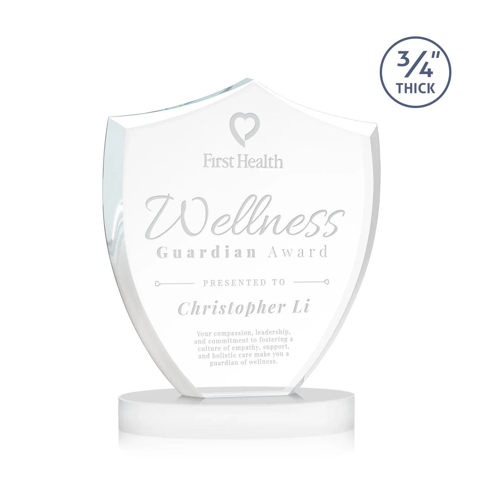 Promotional Starfire Crystal Shield Award on Rounded Oval Base, awards for dealer and partner awards