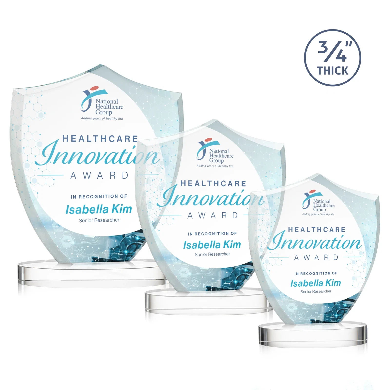 Branded Starfire Crystal Shield Award on Rounded Oval Base, awards for employee recognition