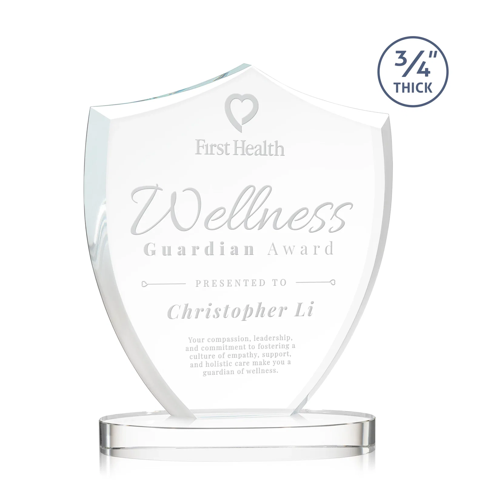 Custom Starfire Crystal Shield Award on Rounded Oval Base, awards for sales achievement awards