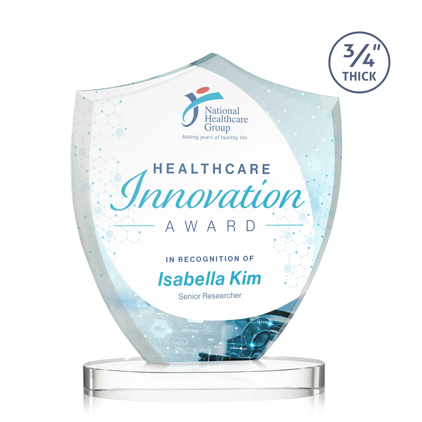 Branded Starfire Crystal Shield Award on Rounded Oval Base, awards for sales achievement awards