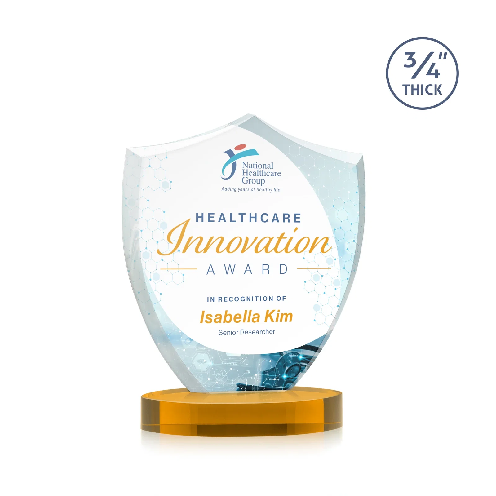 Branded Starfire Crystal Shield Award on Rounded Oval Base, awards for team milestone celebrations