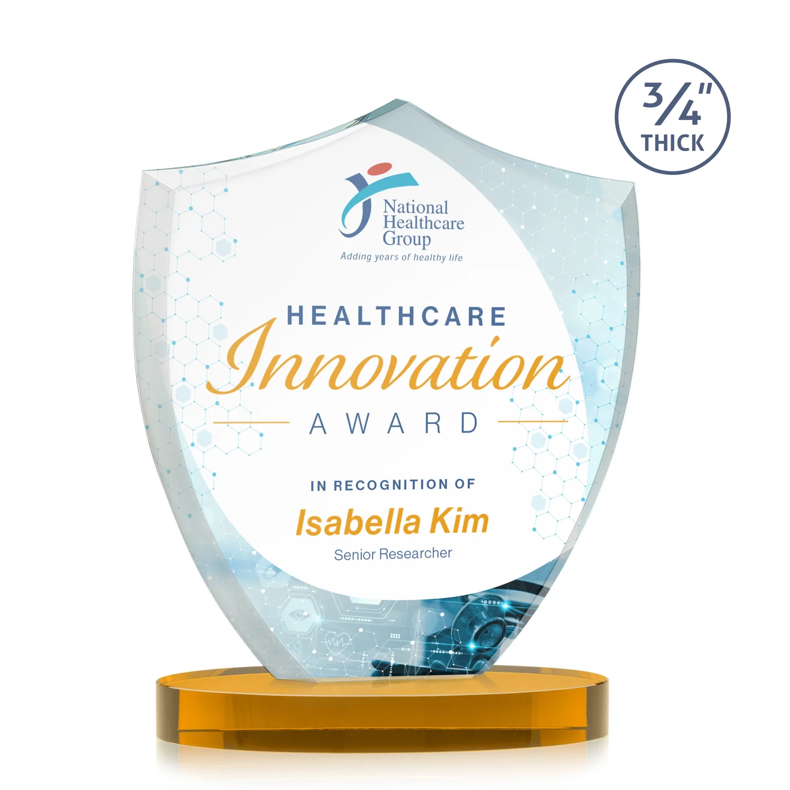 Branded Starfire Crystal Shield Award on Rounded Oval Base, awards for graduation ceremonies