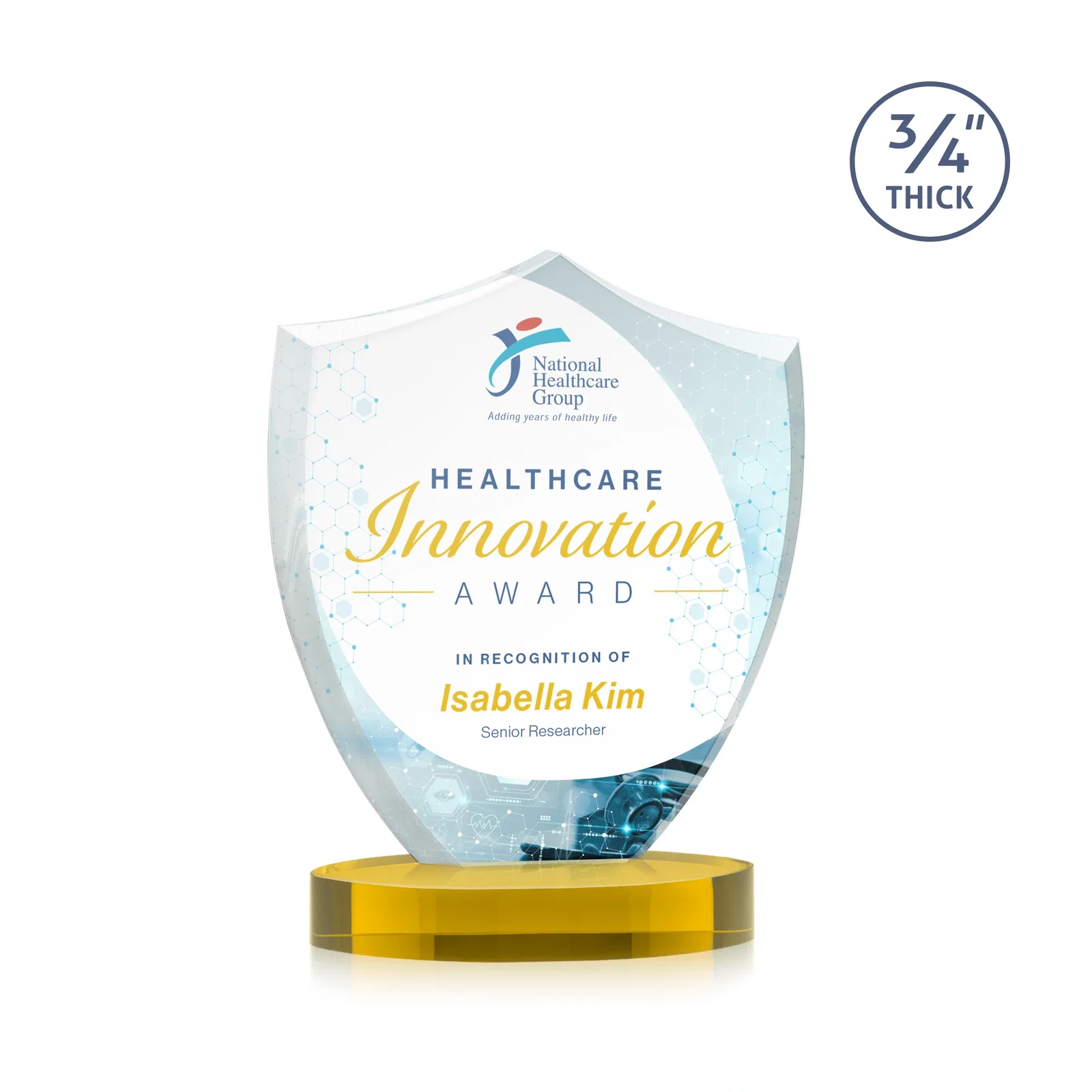 Branded Starfire Crystal Shield Award on Rounded Oval Base, awards for volunteer appreciation