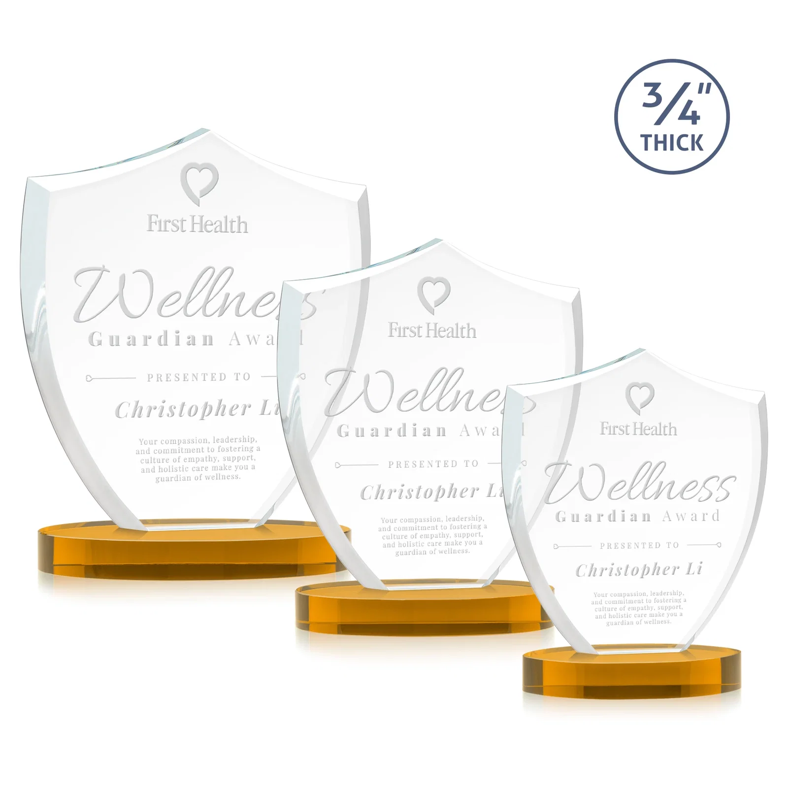 Custom Starfire Crystal Shield Award on Rounded Oval Base, awards for retirement presentations