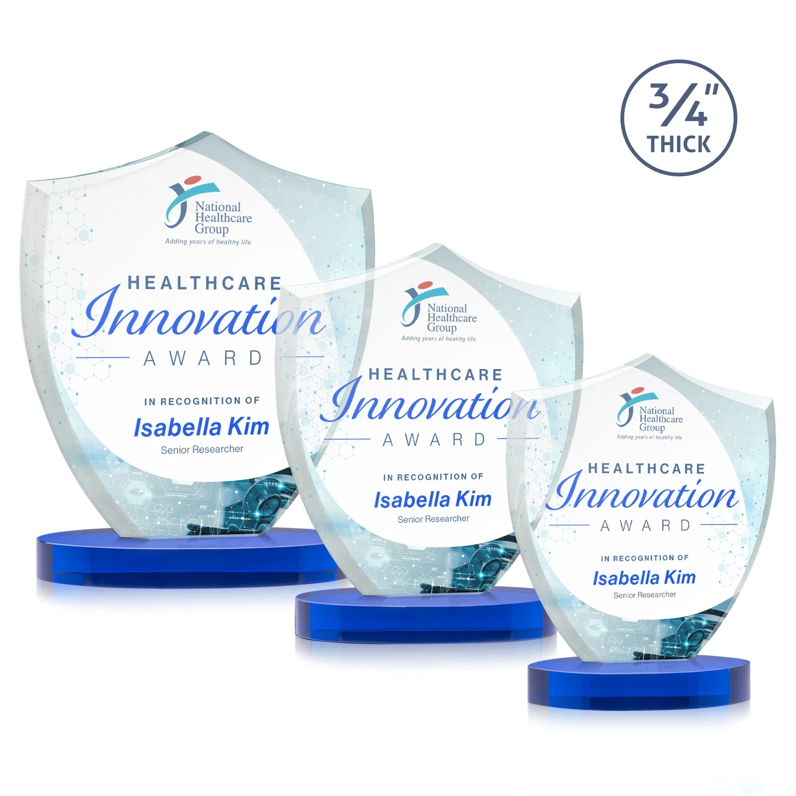 Custom printed Starfire Crystal Shield Award on Rounded Oval Base, awards for volunteer appreciation