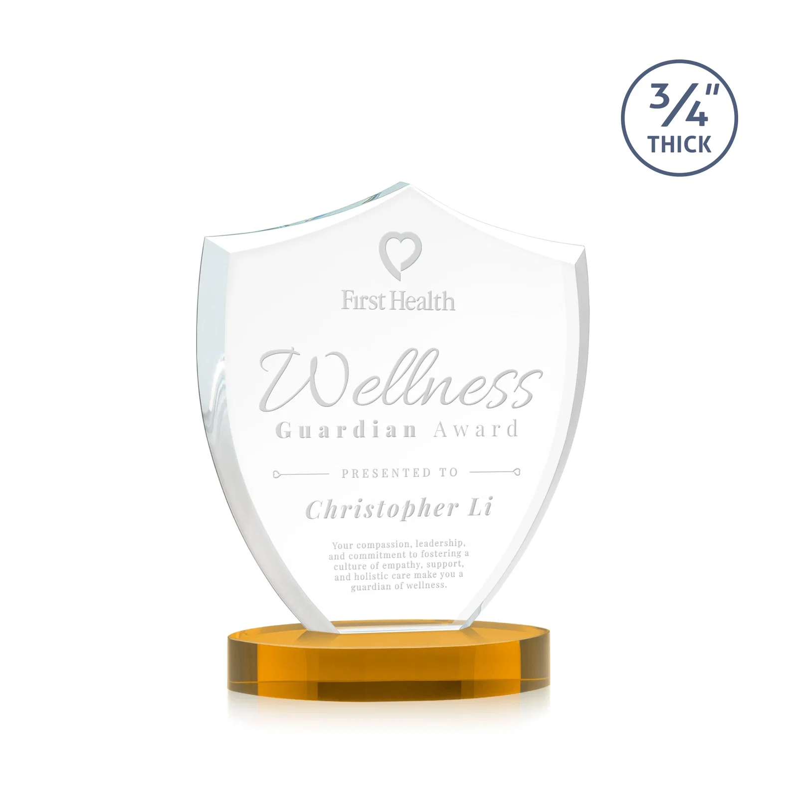 Custom Starfire Crystal Shield Award on Rounded Oval Base, awards for team milestone celebrations
