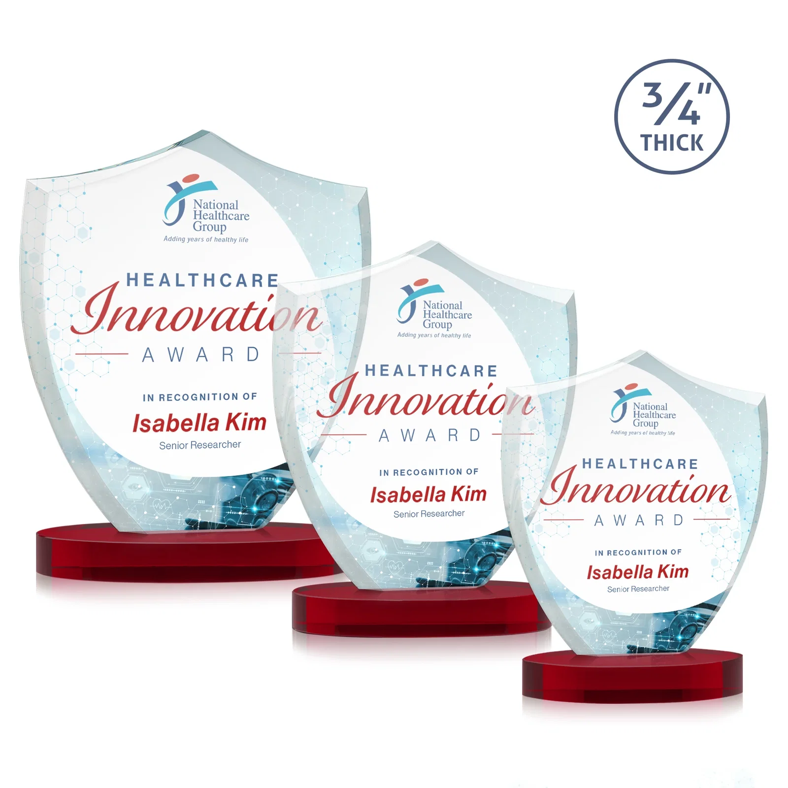 Customized Starfire Crystal Shield Award on Rounded Oval Base, awards for corporate award ceremonies