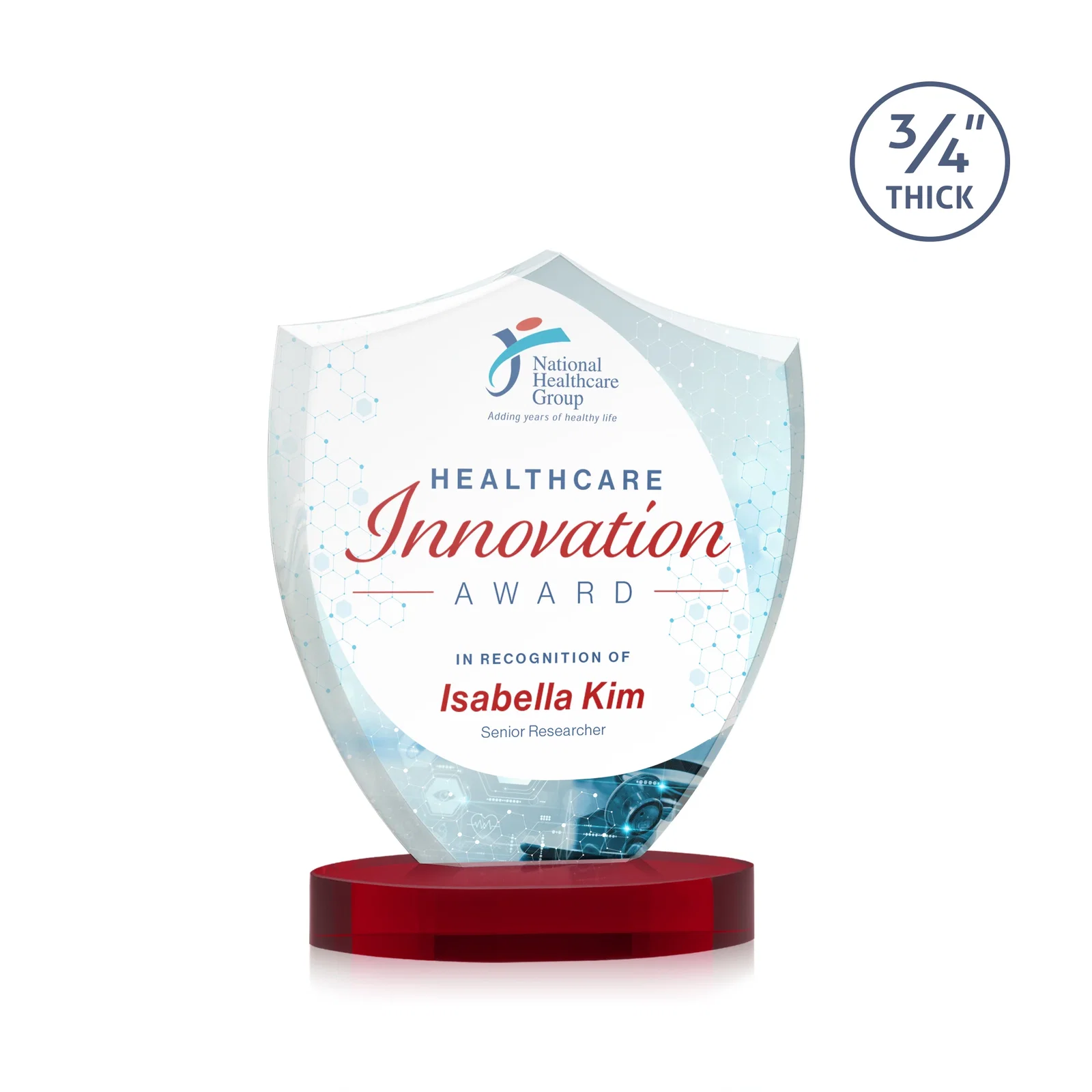 Customized Starfire Crystal Shield Award on Rounded Oval Base, awards for service anniversary gifts